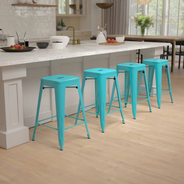 Flash Furniture Teal 24" High Metal Stool, PK4 4-ET-31320-24-TL-R-GG - main